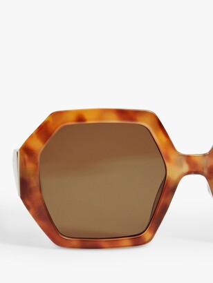MANGO Tortoiseshell Hexagonal Sunglasses, Brown