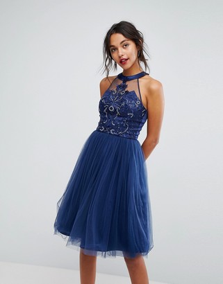 Chi Chi London Tulle Midi Dress With Lace Detail - ShopStyle