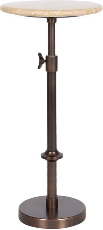 Kate and Laurel Engles 10 in. Cream/Bronze Round Natural Stone End Table