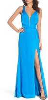 Thumbnail for your product : La Femme SATIN GOWN WITH PLUNGING NECKL