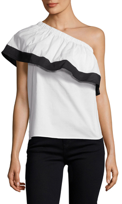 Lucca Couture Colorblocked Asymmetrical Ruffle Blouse