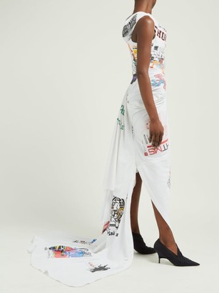 Marine Serre Couture Asymmetric Patchwork Cotton Gown - White Multi