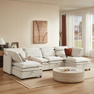 Latitude Run U-Style With Double-Layer Cushions And Practical Storage Space Cushioned Bed For Optimal Functionality