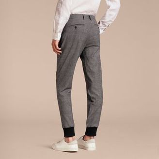 Burberry Prince of Wales Cotton Wool Trousers with Knit Cuffs