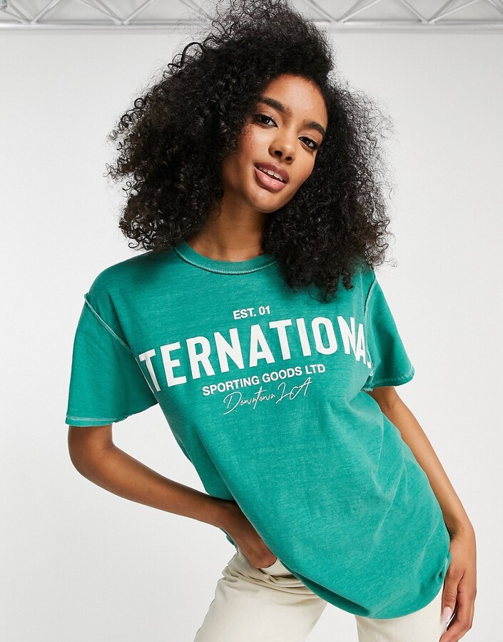 Topshop 'International Sporting' oversized tee in green - ShopStyle T-shirts