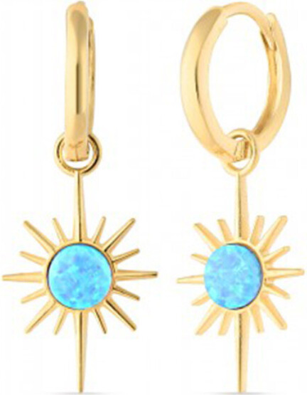 Spero London Blue Opal Northernstar Drop Hoop Earring Sterling Silver