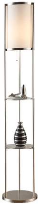 Artiva USA Exeter, Modern Design, 63-Inch Brushed Steel Finish Durable Glass Display Shelf Floor Lamp with Smooth Silk Shade