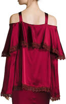 Thumbnail for your product : Jonathan Simkhai Long-Sleeve Off-the-Shoulder Sateen Blouse w/ Lace