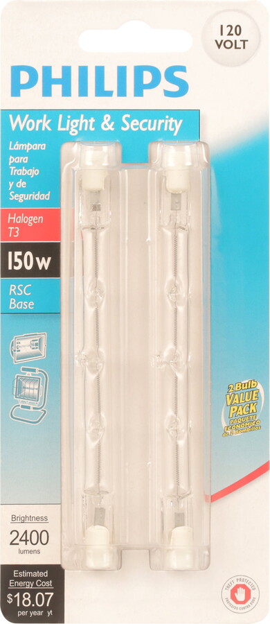 Philips Lighting LED Master Philips Halogen T3 150-Watt Work and Security Light Bulb, RSC Double Base (2-Pack)
