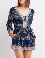 Thumbnail for your product : Charlotte Russe Printed Lattice V-Neck Romper