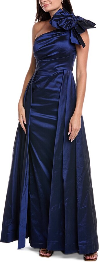 Teri Jon by Rickie Freeman Stretch Taffeta One-Shoulder Gown