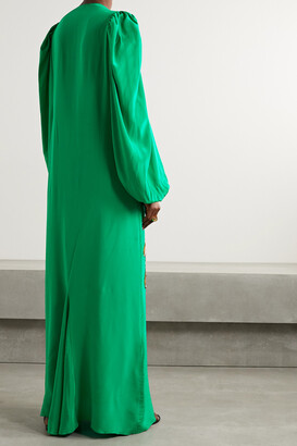 Johanna Ortiz Sequin-embellished Appliquéd Silk-blend Crepe De Chine Maxi Dress - Green