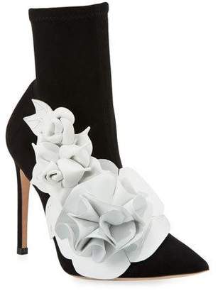 Sophia Webster Lilico Suede Ankle Boot with 3D Flower