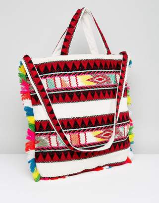 Reclaimed Vintage Inspired Patterned Tassel Shopper Bag