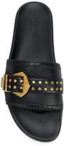 Thumbnail for your product : Versace Palazzo buckle top leather slides