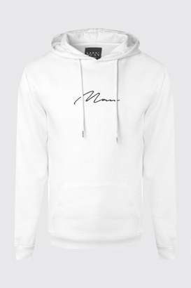 boohoo NEW Mens MAN Signature Embroidered Hoodie in White size L
