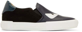 Fendi Black and Blue Bag Bugs Slip-On Sneakers