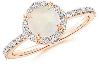 Angara.com October Birthstone - Claw-Set Vintage Diamond Halo Round Opal Ring in 14K Yellow Gold (6mm Opal)