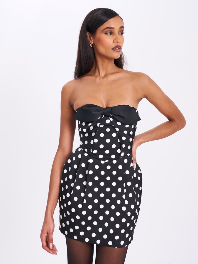 Miss Circle Women Tahira Black Polka Strapless Mini Dress with Bow