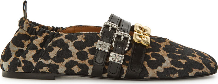 Ganni Leopard-print Suede Ballet Flats