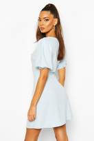 Thumbnail for your product : boohoo Ruched Sleeve Corset Detail Waist Skater