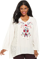 Thumbnail for your product : Style&Co. Plus Size Embroidered Lace-Trim Peasant Top