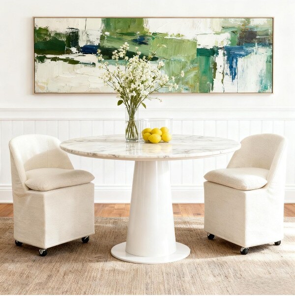 GDFStudioGalenModernChenilleUpholsteredDiningChairwithUniversalWheels,Beige,Setof2