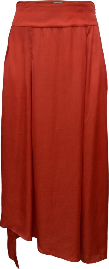 Shinaraa Red High-Waisted Asymmetrical Skirt