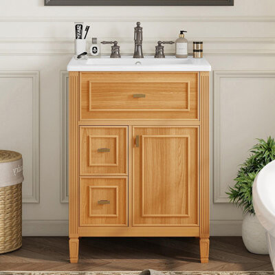 24-Inch Bathroom Vanity With Sink, Featuring One Drop-Front Drawer, Two Drawers, And Adjustable Shelves