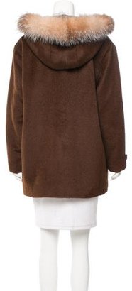Sofia Cashmere Fox Fur-Trimmed Hooded Jacket w/ Tags