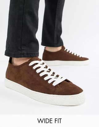 ASOS DESIGN Wide Fit trainers in brown faux suede with crepe look sole