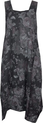 Gracious Girl Women Womens Fade Floral Italian Lagenlook Long Boho Pocket Linen Ladies Tunic Dress Black One Size: Regular (UK 10-16)