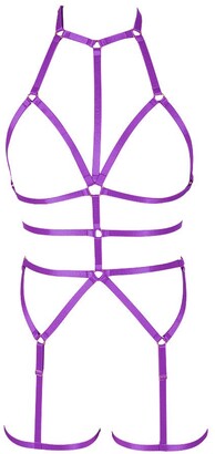 PETMHS Women's Full Body Breast Harness Strappy Frame Bralette Lingerie Punk Cage Waist Stockings Garter Belt Set Halloween Dance Club Party Rave Wear 