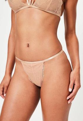 Missguided Nude Lace Cut Out Thongs, Beige