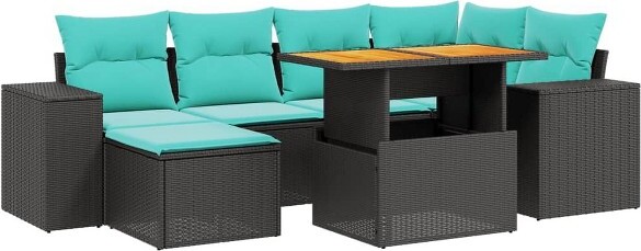 VidaXL vidaXL7PiecePatioSofaSetwithCushionsBlackPolyRattan-Blackwithoutstorage