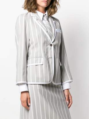 Thom Browne Vertical-Stripe Cropped Sleeve Blazer