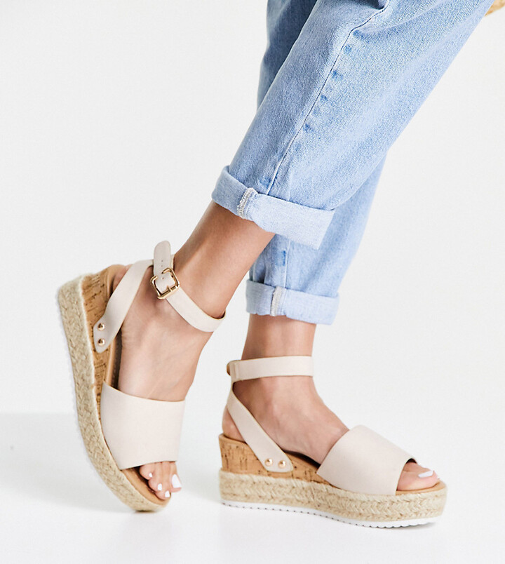 Glamorous Wide Fit flatform espadrille sandals in beige - ShopStyle