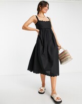 Thumbnail for your product : ASOS DESIGN scallop edge cut out back midi sundress in black