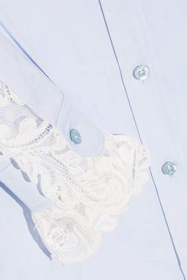 Gucci Bow-embellished Lace-trimmed Cotton-poplin Shirt - Sky blue
