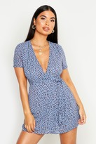 Thumbnail for your product : boohoo Petite Woven Spot Wrap Dress