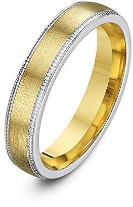 Theia His & Hers 14ct Yellow and White Gold Two-Tone 6mm Millgrain Matt Wedding Ring - Size T
