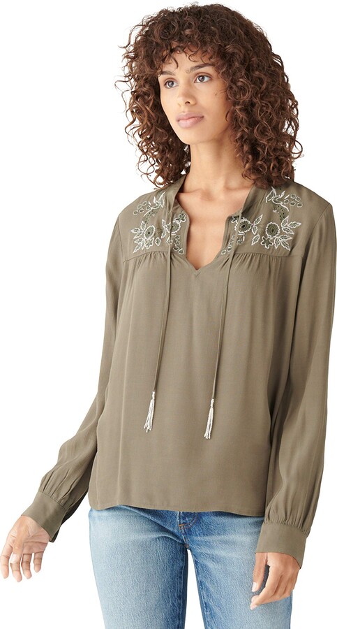 lucky brand eyelet peasant top