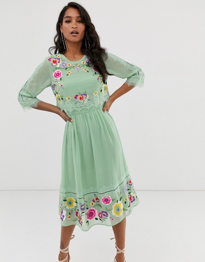 asos embroidered midi dress