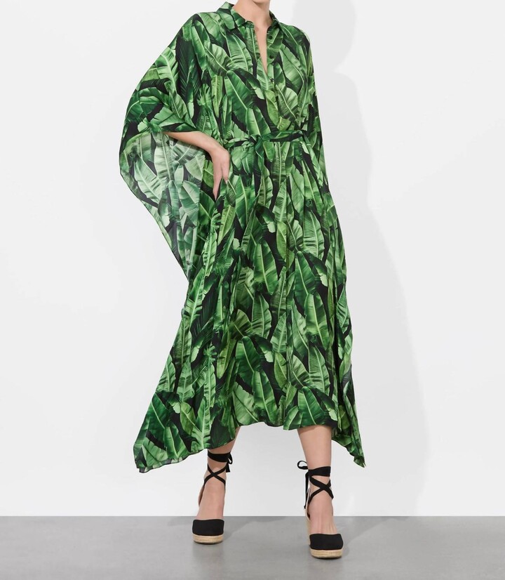 Alice + Olivia Deanne Midi Shirt Dress With Belt In Jungle Palm Off White