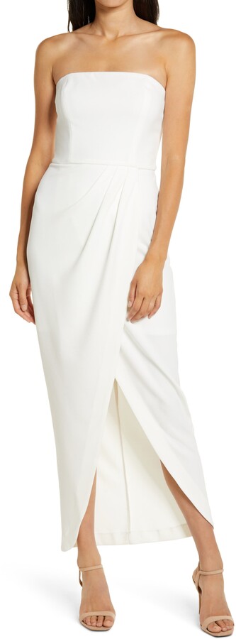 white strapless gown