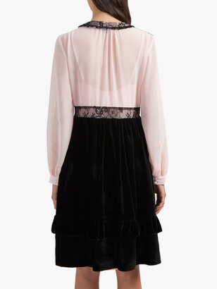 French Connection Ednae Lace Bodice Mix Dress, Black/Ballet Blush
