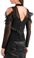 Thumbnail for your product : Self-Portrait Cutout Ruffled Organza-trimmed Guipure Lace Top - Black