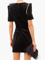 Thumbnail for your product : Self-Portrait Ruffled-shoulder Velvet Mini Dress - Black