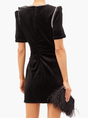 Self-Portrait Ruffled-shoulder Velvet Mini Dress - Black