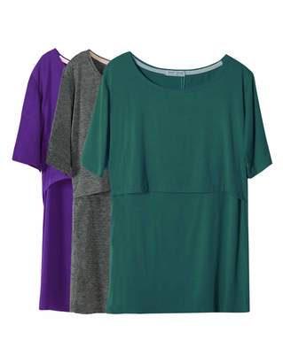 show 3 Pcs Maternity Nursing T-Shirt Nursing Tops Dim Grey-Indigo-Green